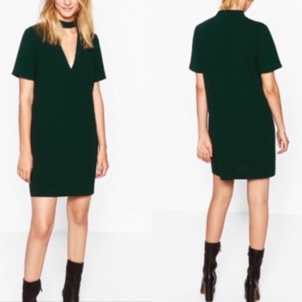 Zara Mini Choker Collar Green Dress xs